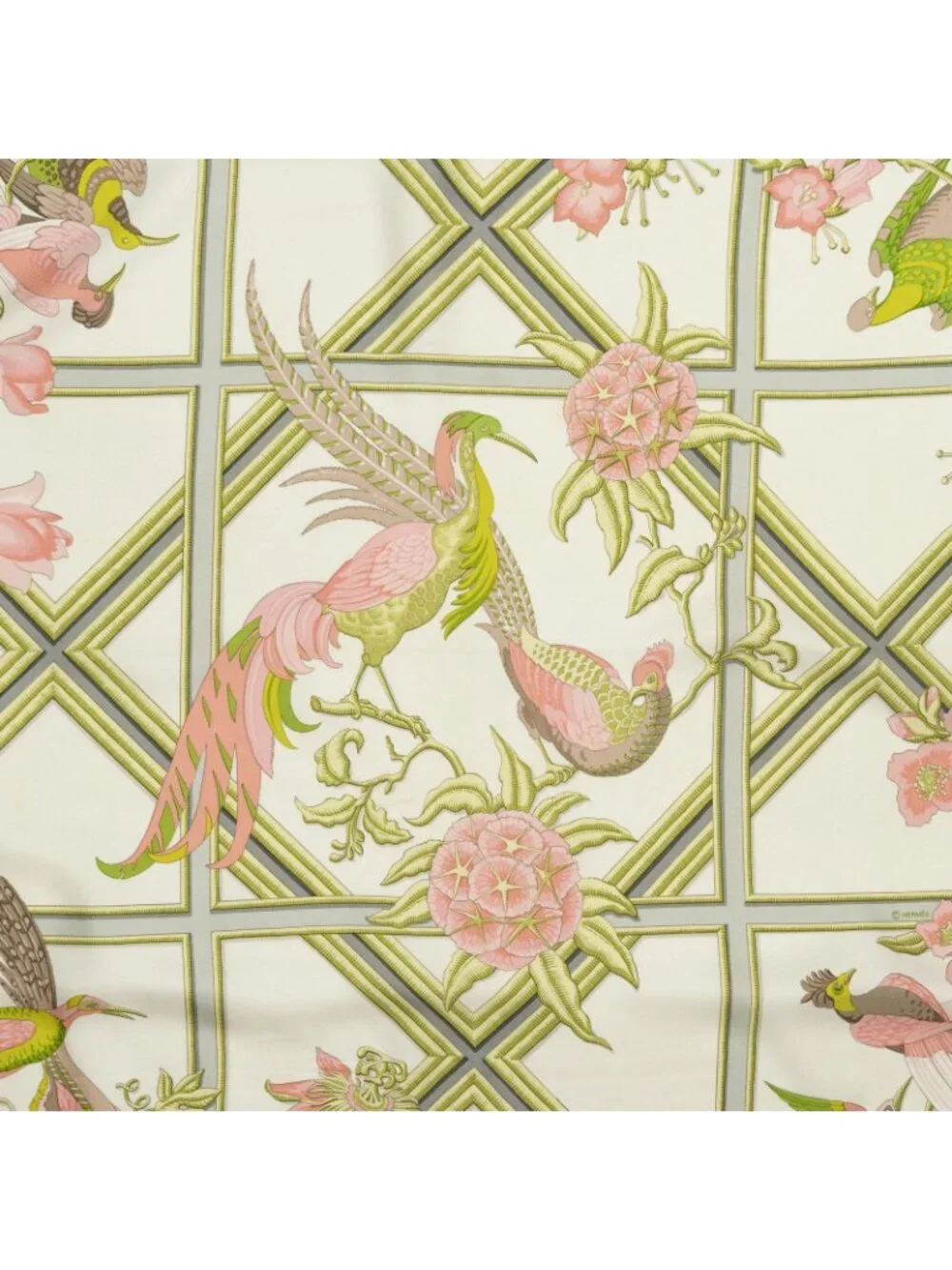Hermes Scarf Light Pink Green White Silk